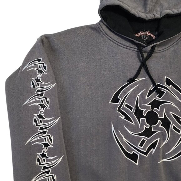 Sapphire Lounge Men's Large Gray Tribal Star Graphic Hoodie Y2k Streetwear - Picture 6 of 16